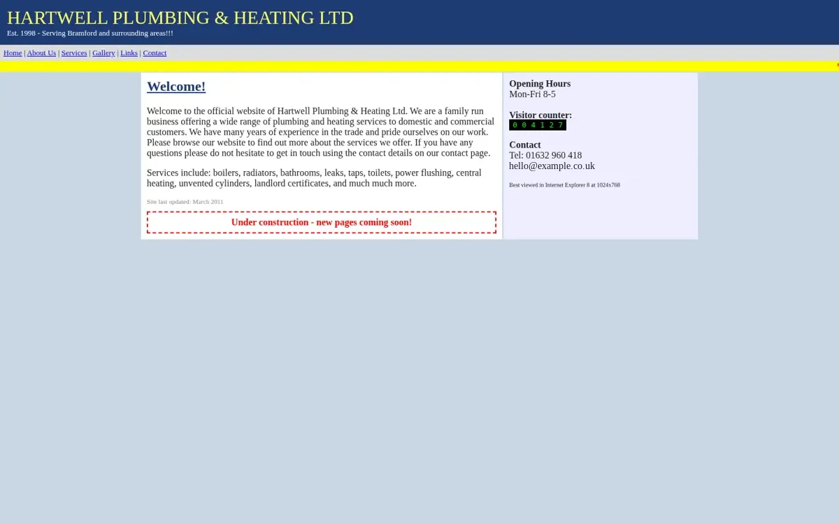 Before: an outdated example homepage